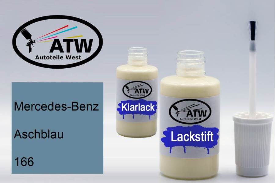 Mercedes-Benz, Aschblau, 166: 20ml Lackstift + 20ml Klarlack - Set, von ATW Autoteile West.