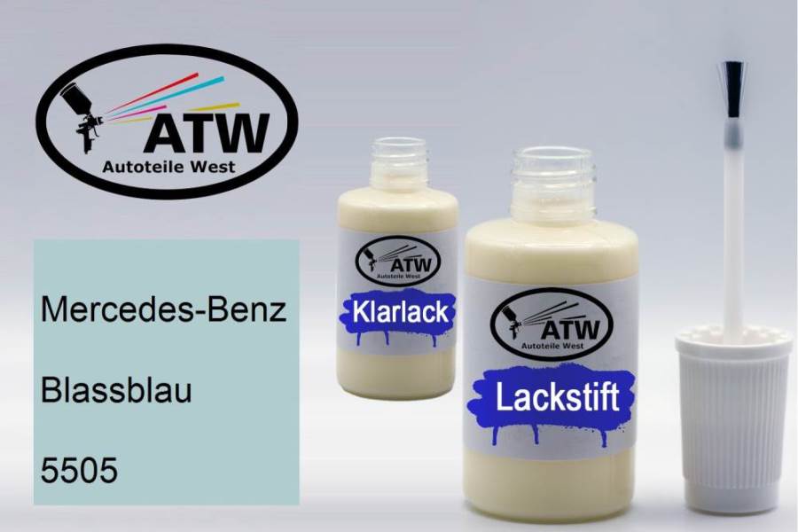 Mercedes-Benz, Blassblau, 5505: 20ml Lackstift + 20ml Klarlack - Set, von ATW Autoteile West.