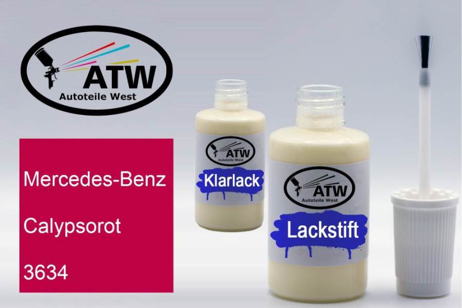 Mercedes-Benz, Calypsorot, 3634: 20ml Lackstift + 20ml Klarlack - Set, von ATW Autoteile West.