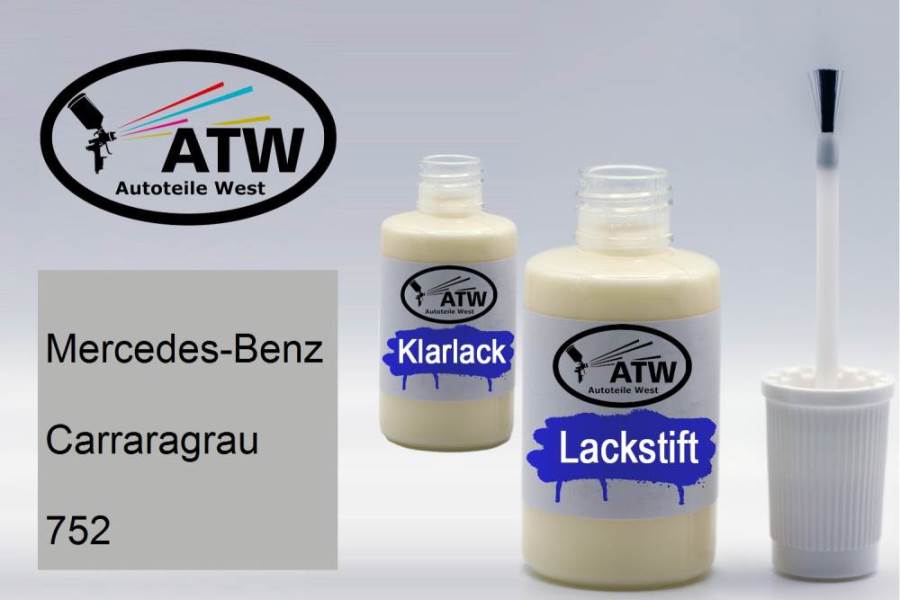 Mercedes-Benz, Carraragrau, 752: 20ml Lackstift + 20ml Klarlack - Set, von ATW Autoteile West.