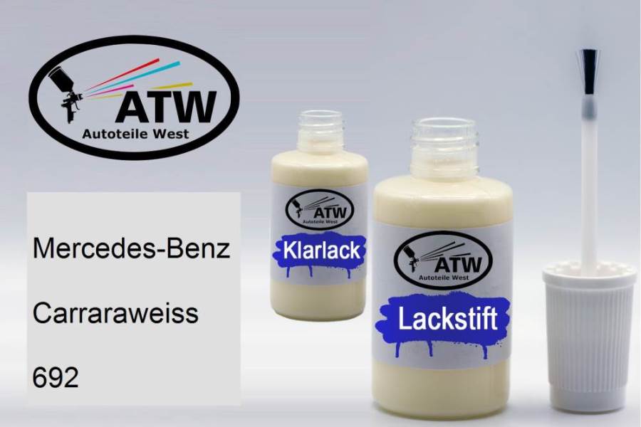 Mercedes-Benz, Carraraweiss, 692: 20ml Lackstift + 20ml Klarlack - Set, von ATW Autoteile West.