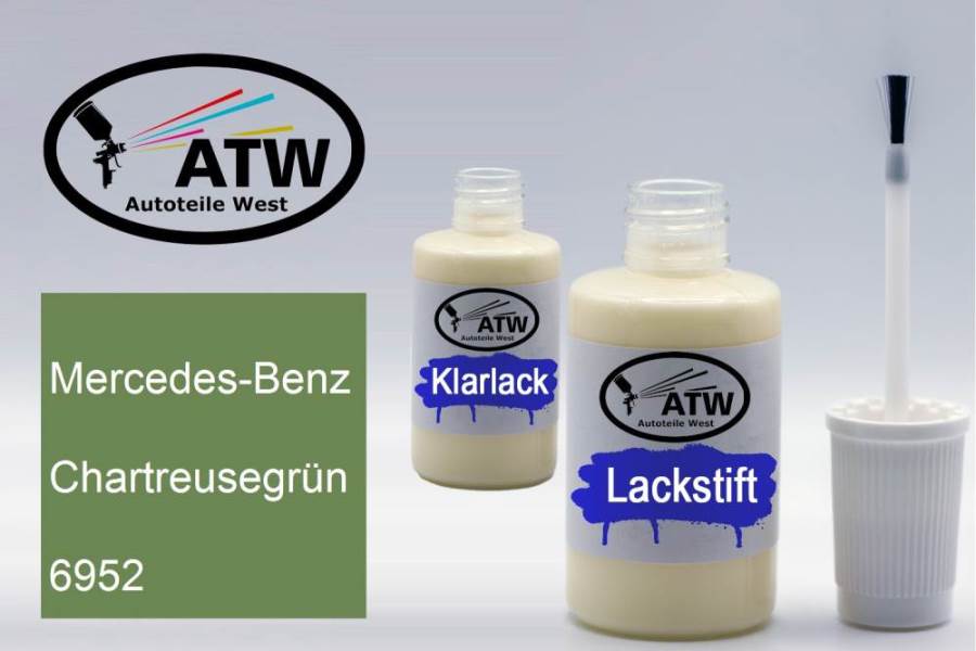 Mercedes-Benz, Chartreusegrün, 6952: 20ml Lackstift + 20ml Klarlack - Set, von ATW Autoteile West.