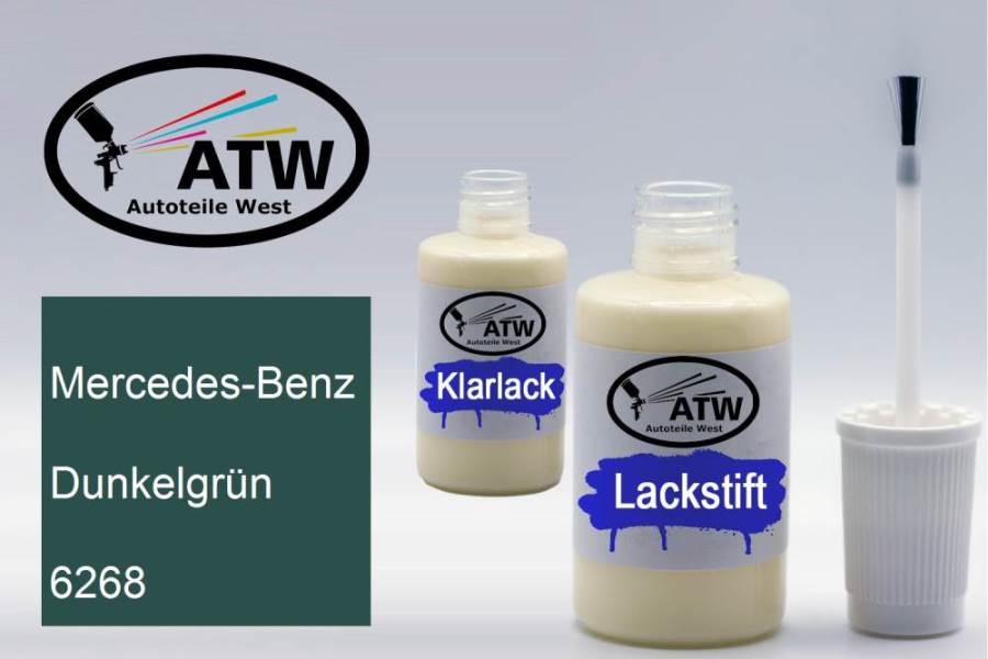 Mercedes-Benz, Dunkelgrün, 6268: 20ml Lackstift + 20ml Klarlack - Set, von ATW Autoteile West.