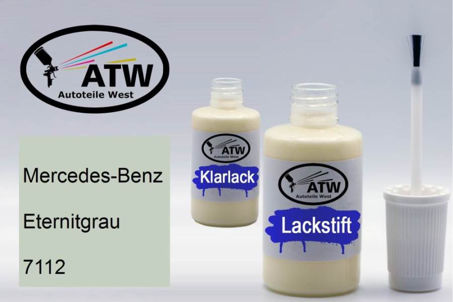 Mercedes-Benz, Eternitgrau, 7112: 20ml Lackstift + 20ml Klarlack - Set, von ATW Autoteile West.