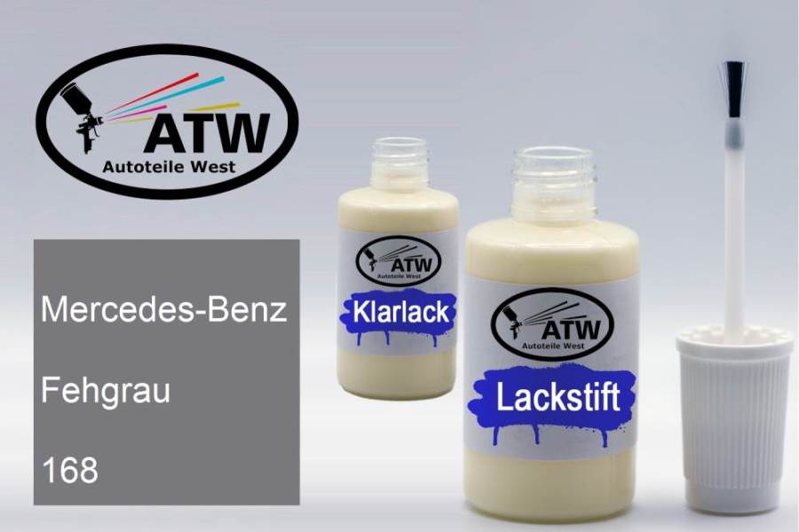 Mercedes-Benz, Fehgrau, 168: 20ml Lackstift + 20ml Klarlack - Set, von ATW Autoteile West.