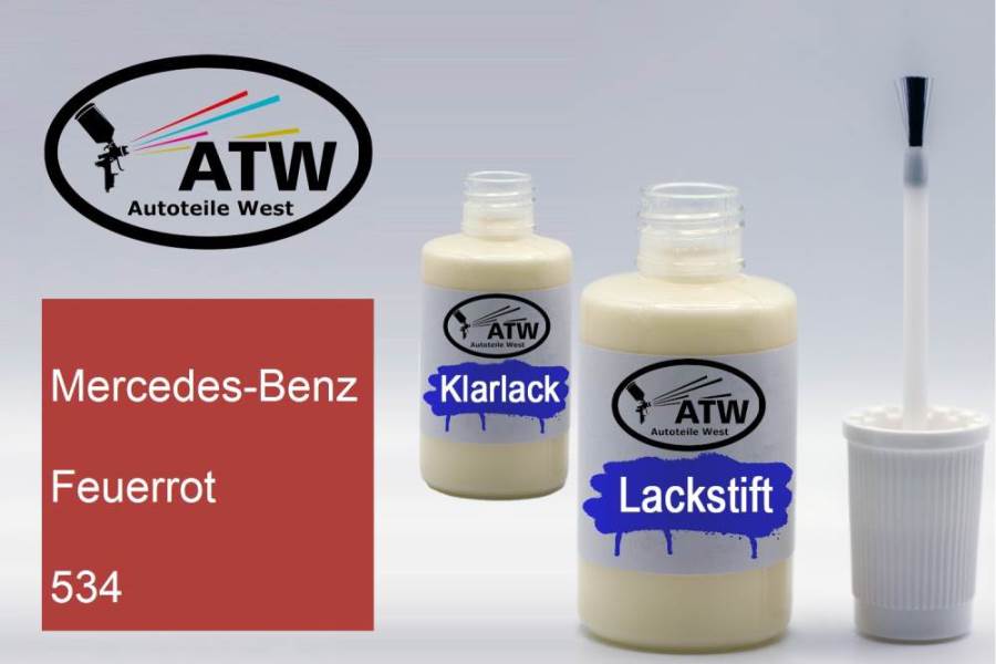 Mercedes-Benz, Feuerrot, 534: 20ml Lackstift + 20ml Klarlack - Set, von ATW Autoteile West.