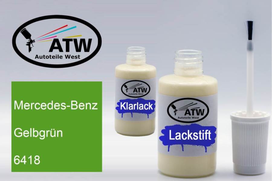 Mercedes-Benz, Gelbgrün, 6418: 20ml Lackstift + 20ml Klarlack - Set, von ATW Autoteile West.