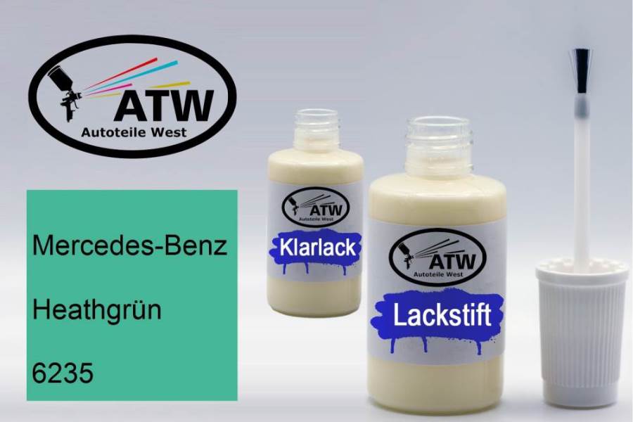 Mercedes-Benz, Heathgrün, 6235: 20ml Lackstift + 20ml Klarlack - Set, von ATW Autoteile West.