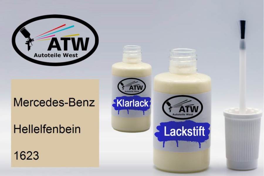 Mercedes-Benz, Hellelfenbein, 1623: 20ml Lackstift + 20ml Klarlack - Set, von ATW Autoteile West.