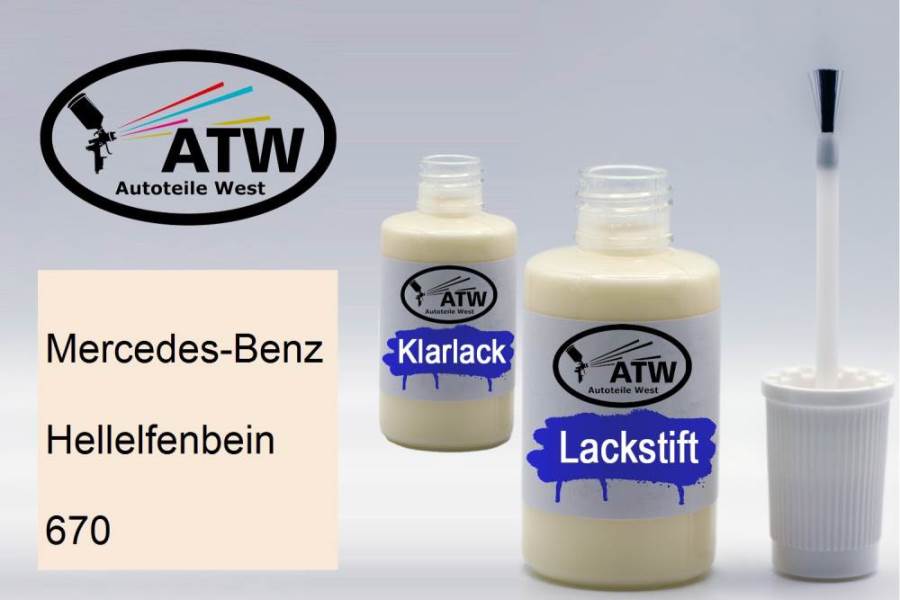 Mercedes-Benz, Hellelfenbein, 670: 20ml Lackstift + 20ml Klarlack - Set, von ATW Autoteile West.