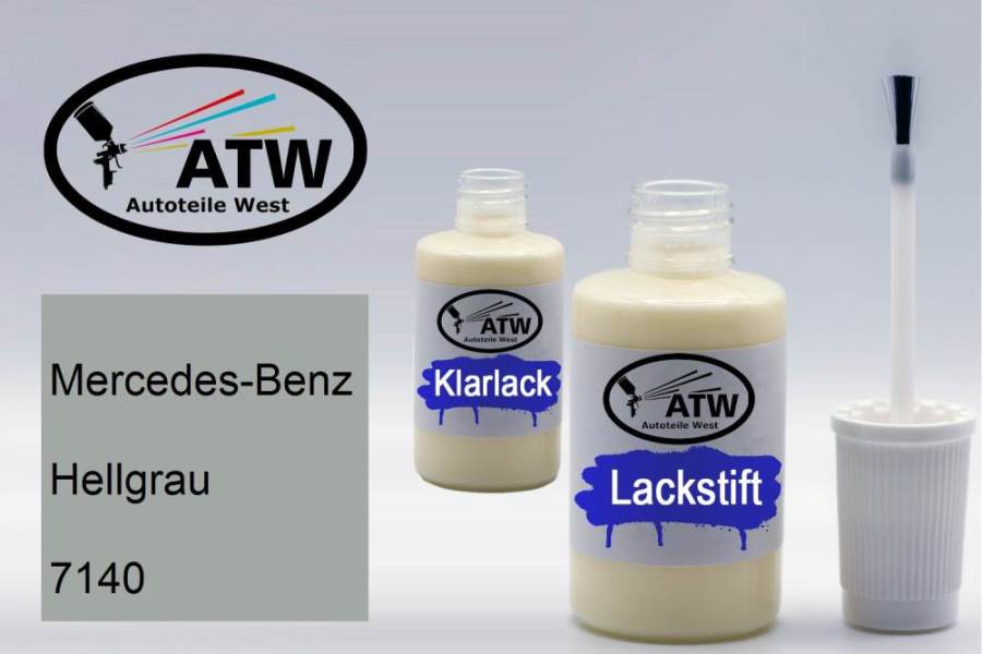 Mercedes-Benz, Hellgrau, 7140: 20ml Lackstift + 20ml Klarlack - Set, von ATW Autoteile West.