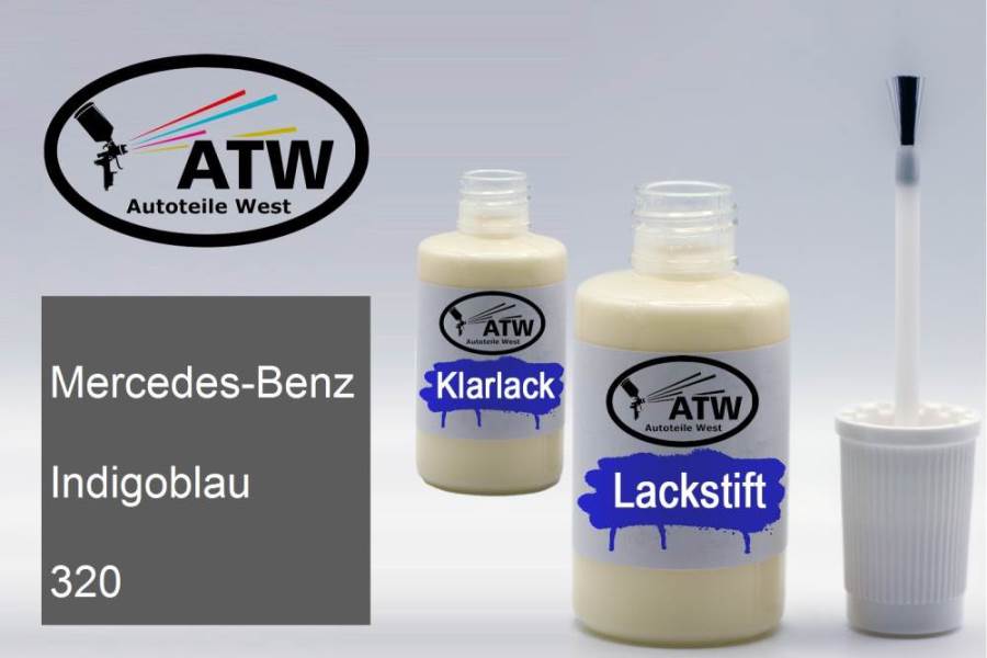 Mercedes-Benz, Indigoblau, 320: 20ml Lackstift + 20ml Klarlack - Set, von ATW Autoteile West.