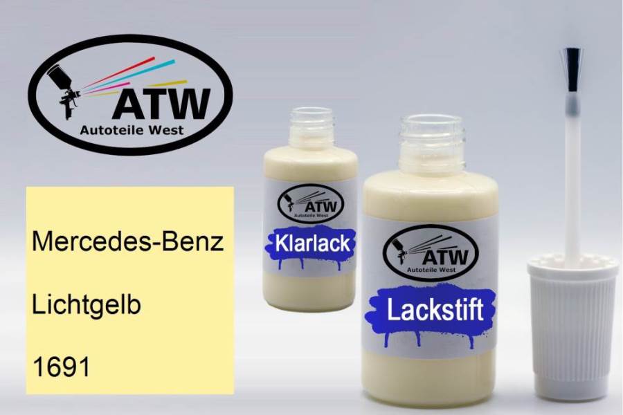 Mercedes-Benz, Lichtgelb, 1691: 20ml Lackstift + 20ml Klarlack - Set, von ATW Autoteile West.