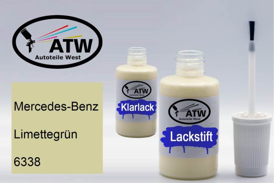 Mercedes-Benz, Limettegrün, 6338: 20ml Lackstift + 20ml Klarlack - Set, von ATW Autoteile West.