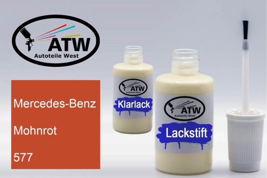 Mercedes-Benz, Mohnrot, 577: 20ml Lackstift + 20ml Klarlack - Set, von ATW Autoteile West.