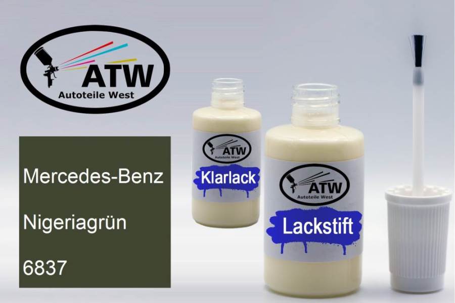 Mercedes-Benz, Nigeriagrün, 6837: 20ml Lackstift + 20ml Klarlack - Set, von ATW Autoteile West.