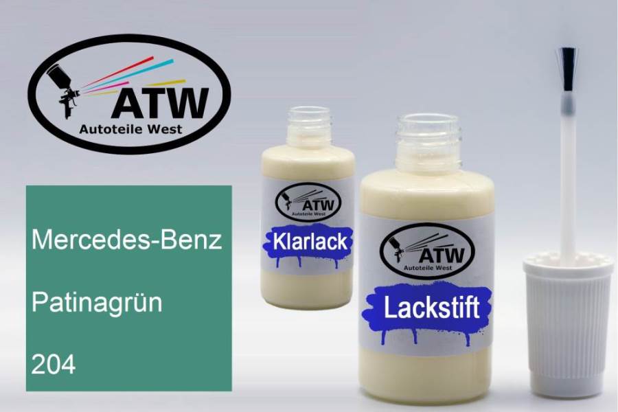 Mercedes-Benz, Patinagrün, 204: 20ml Lackstift + 20ml Klarlack - Set, von ATW Autoteile West.