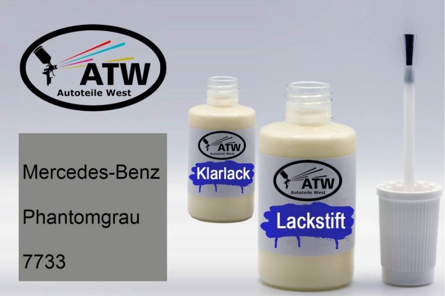 Mercedes-Benz, Phantomgrau, 7733: 20ml Lackstift + 20ml Klarlack - Set, von ATW Autoteile West.