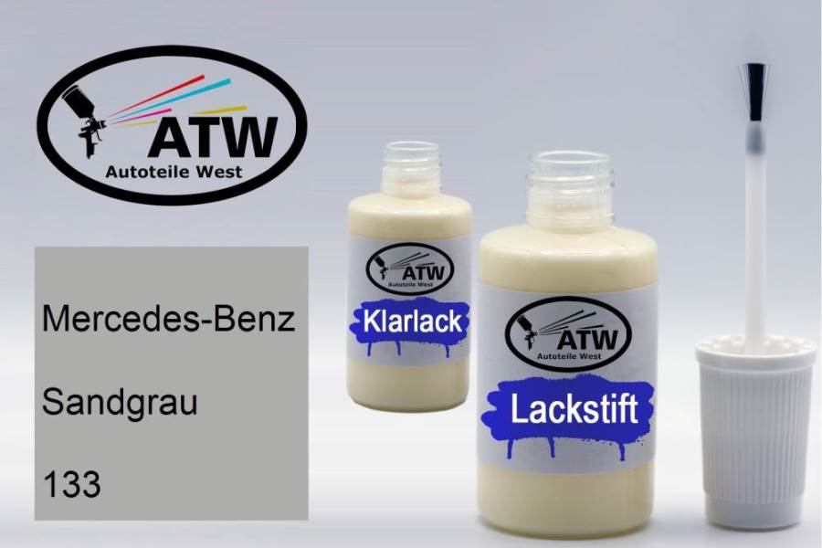 Mercedes-Benz, Sandgrau, 133: 20ml Lackstift + 20ml Klarlack - Set, von ATW Autoteile West.