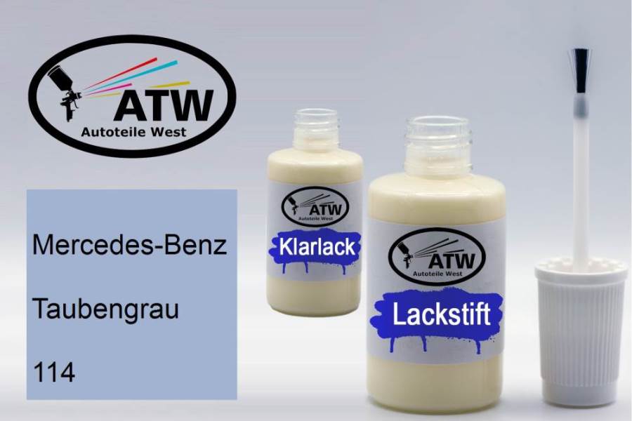 Mercedes-Benz, Taubengrau, 114: 20ml Lackstift + 20ml Klarlack - Set, von ATW Autoteile West.