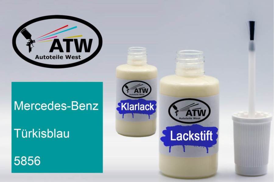 Mercedes-Benz, Türkisblau, 5856: 20ml Lackstift + 20ml Klarlack - Set, von ATW Autoteile West.