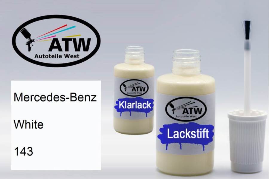 Mercedes-Benz, White, 143: 20ml Lackstift + 20ml Klarlack - Set, von ATW Autoteile West.