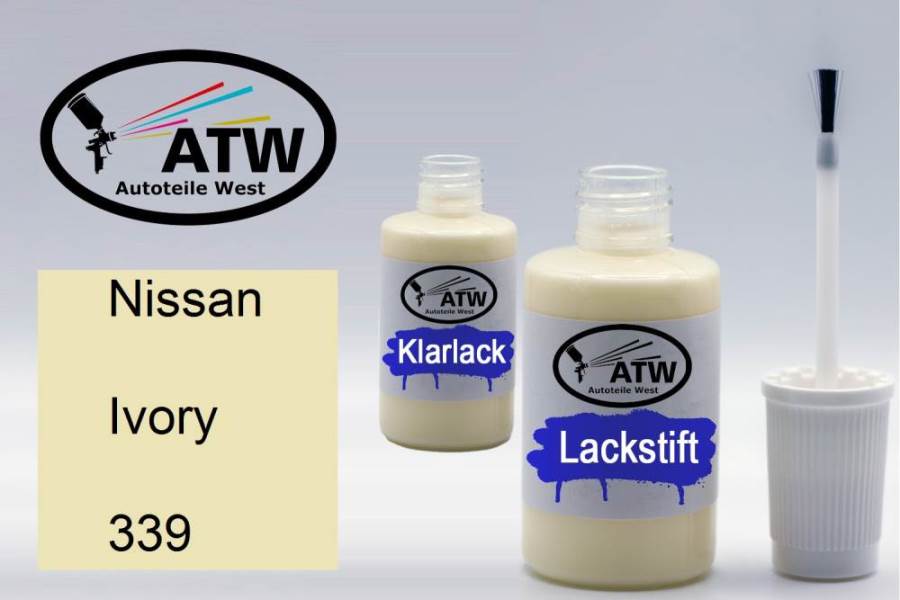 Nissan, Ivory, 339: 20ml Lackstift + 20ml Klarlack - Set, von ATW Autoteile West.