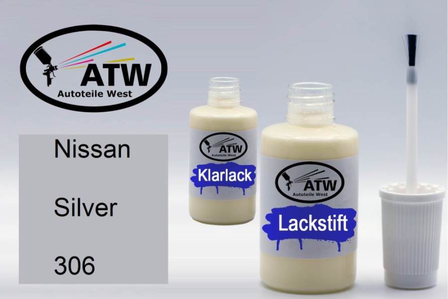 Nissan, Silver, 306: 20ml Lackstift + 20ml Klarlack - Set, von ATW Autoteile West.