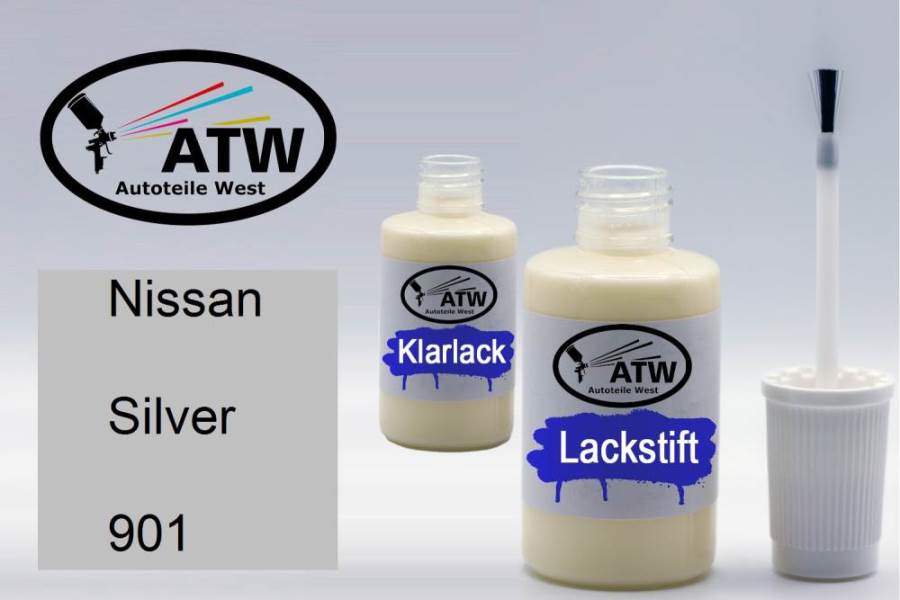 Nissan, Silver, 901: 20ml Lackstift + 20ml Klarlack - Set, von ATW Autoteile West.