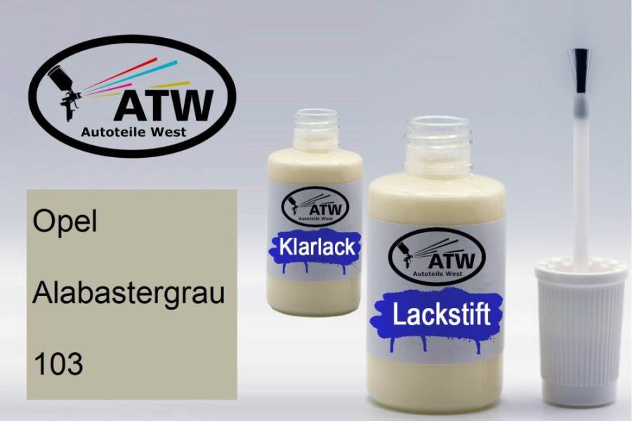 Opel, Alabastergrau, 103: 20ml Lackstift + 20ml Klarlack - Set, von ATW Autoteile West.