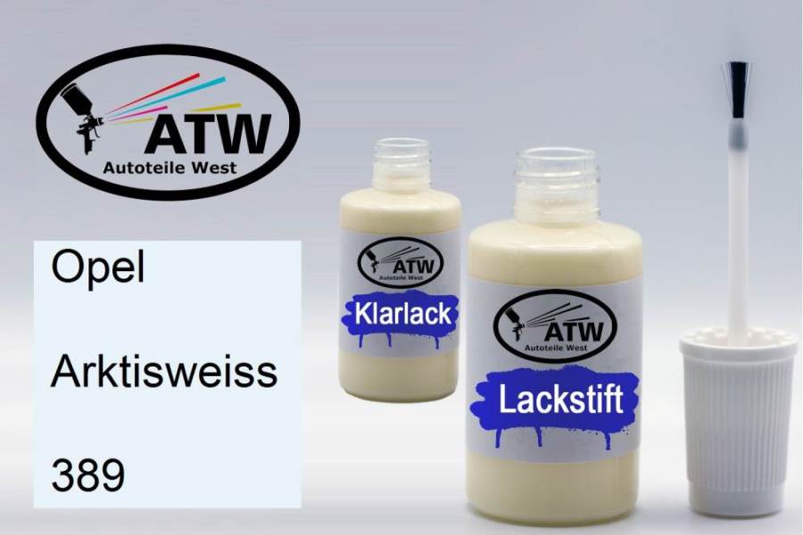 Opel, Arktisweiss, 389: 20ml Lackstift + 20ml Klarlack - Set, von ATW Autoteile West.