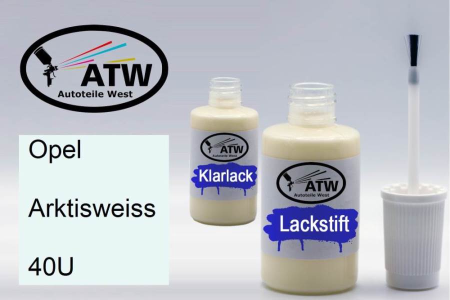 Opel, Arktisweiss, 40U: 20ml Lackstift + 20ml Klarlack - Set, von ATW Autoteile West.