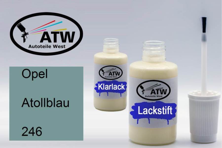 Opel, Atollblau, 246: 20ml Lackstift + 20ml Klarlack - Set, von ATW Autoteile West.