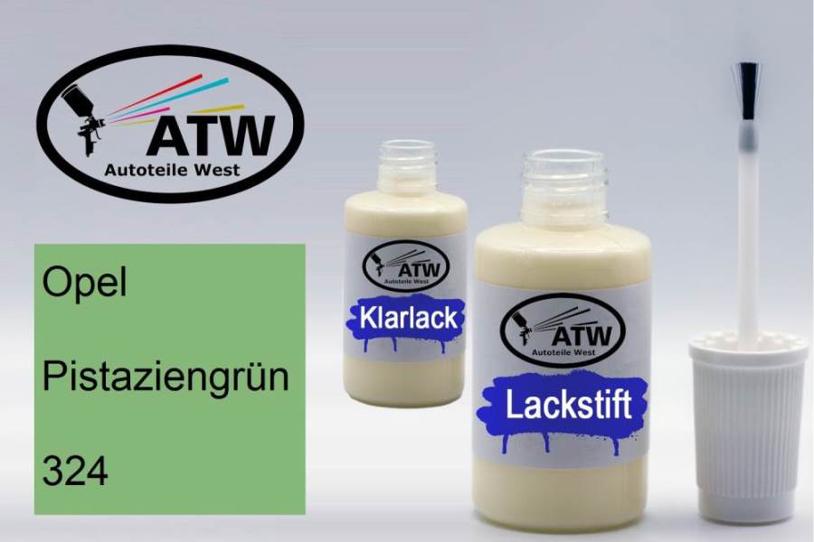 Opel, Pistaziengrün, 324: 20ml Lackstift + 20ml Klarlack - Set, von ATW Autoteile West.