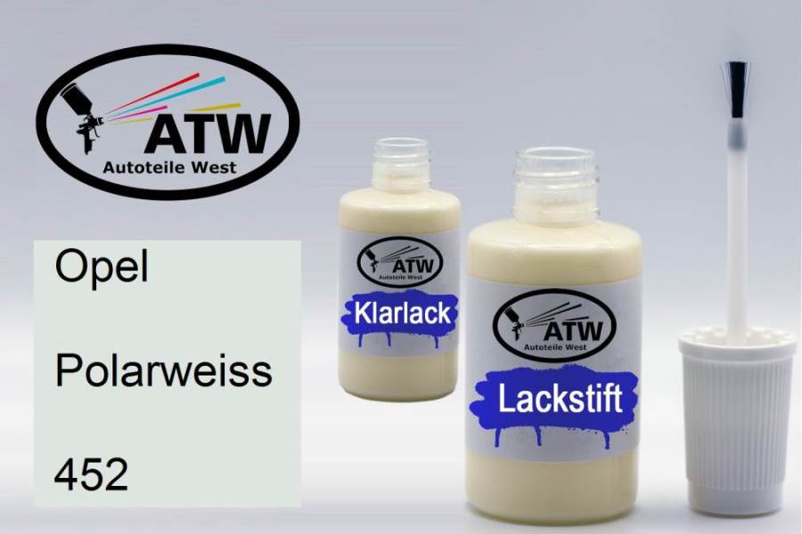 Opel, Polarweiss, 452: 20ml Lackstift + 20ml Klarlack - Set, von ATW Autoteile West.