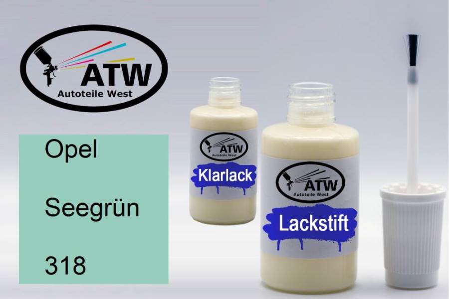 Opel, Seegrün, 318: 20ml Lackstift + 20ml Klarlack - Set, von ATW Autoteile West.