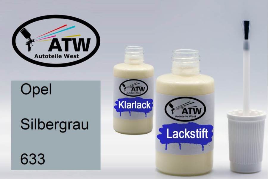 Opel, Silbergrau, 633: 20ml Lackstift + 20ml Klarlack - Set, von ATW Autoteile West.