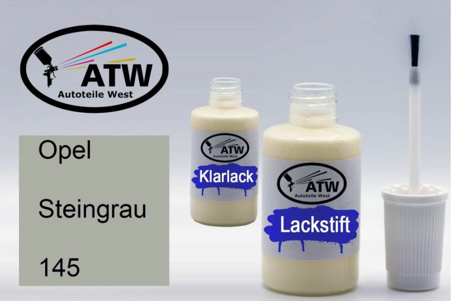 Opel, Steingrau, 145: 20ml Lackstift + 20ml Klarlack - Set, von ATW Autoteile West.