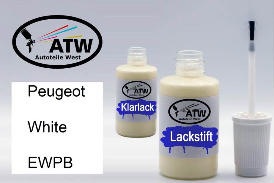 Peugeot, White, EWPB: 20ml Lackstift + 20ml Klarlack - Set, von ATW Autoteile West.