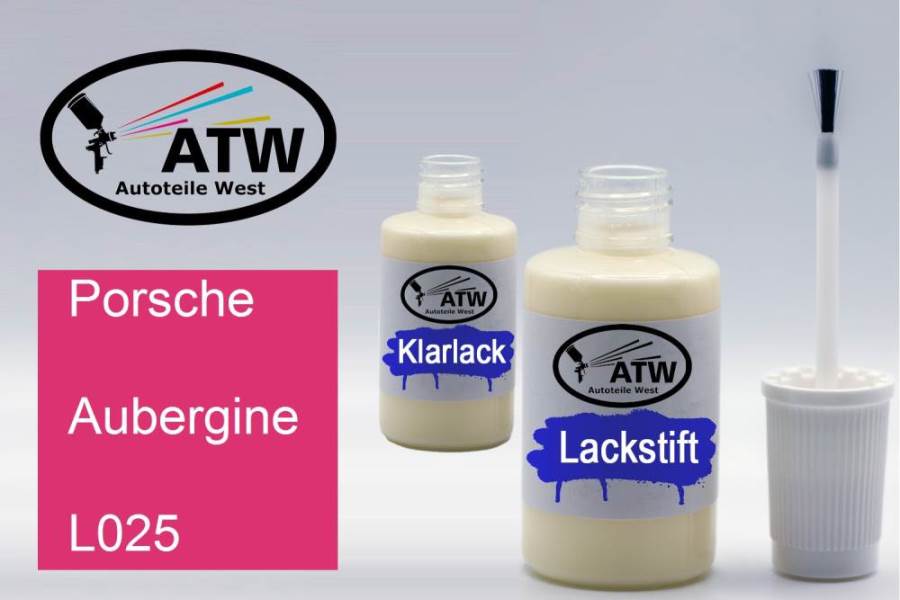 Porsche, Aubergine, L025: 20ml Lackstift + 20ml Klarlack - Set, von ATW Autoteile West.