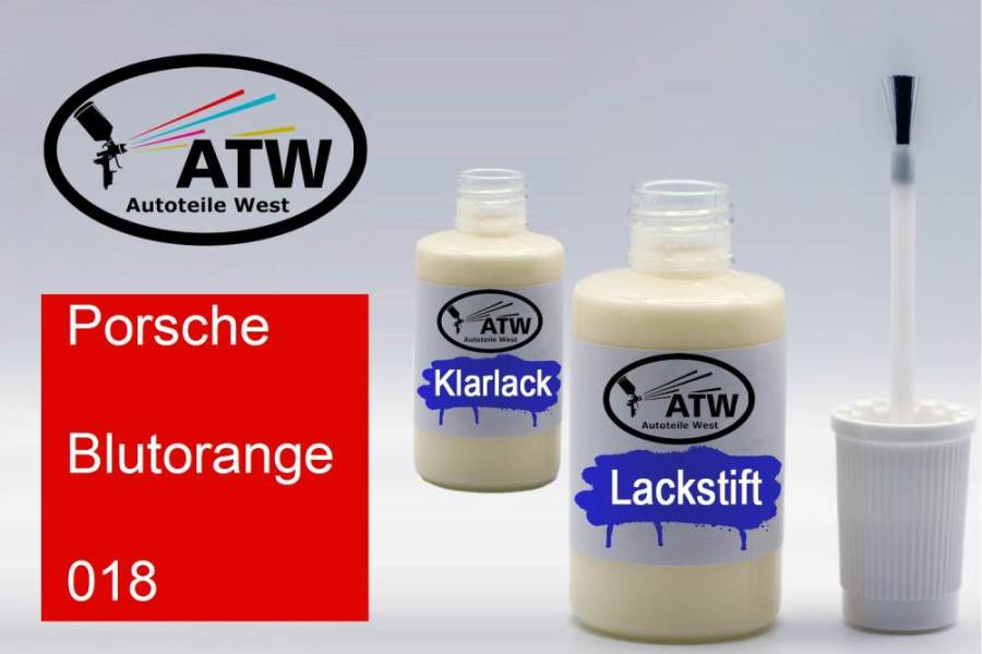 Porsche, Blutorange, 018: 20ml Lackstift + 20ml Klarlack - Set, von ATW Autoteile West.
