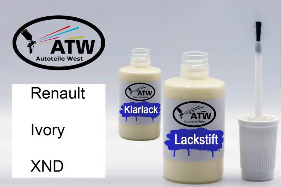 Renault, Ivory, XND: 20ml Lackstift + 20ml Klarlack - Set, von ATW Autoteile West.