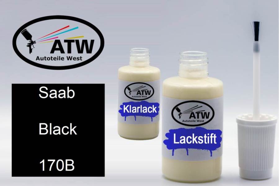 Saab, Black, 170B: 20ml Lackstift + 20ml Klarlack - Set, von ATW Autoteile West.