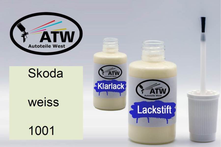 Skoda, weiss, 1001: 20ml Lackstift + 20ml Klarlack - Set, von ATW Autoteile West.