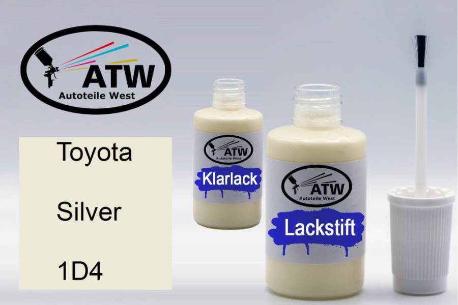 Toyota, Silver, 1D4: 20ml Lackstift + 20ml Klarlack - Set, von ATW Autoteile West.