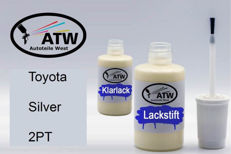 Toyota, Silver, 2PT: 20ml Lackstift + 20ml Klarlack - Set, von ATW Autoteile West.