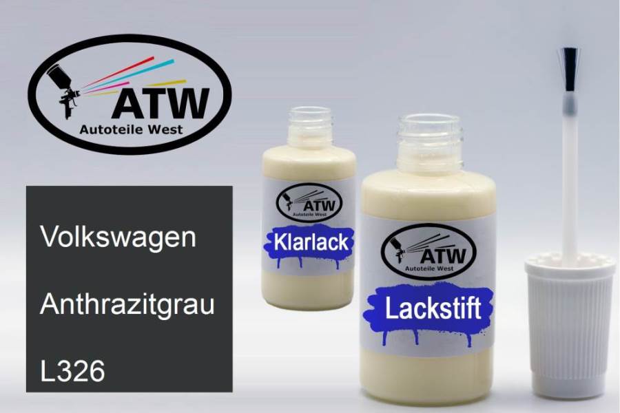 Volkswagen, Anthrazitgrau, L326: 20ml Lackstift + 20ml Klarlack - Set, von ATW Autoteile West.