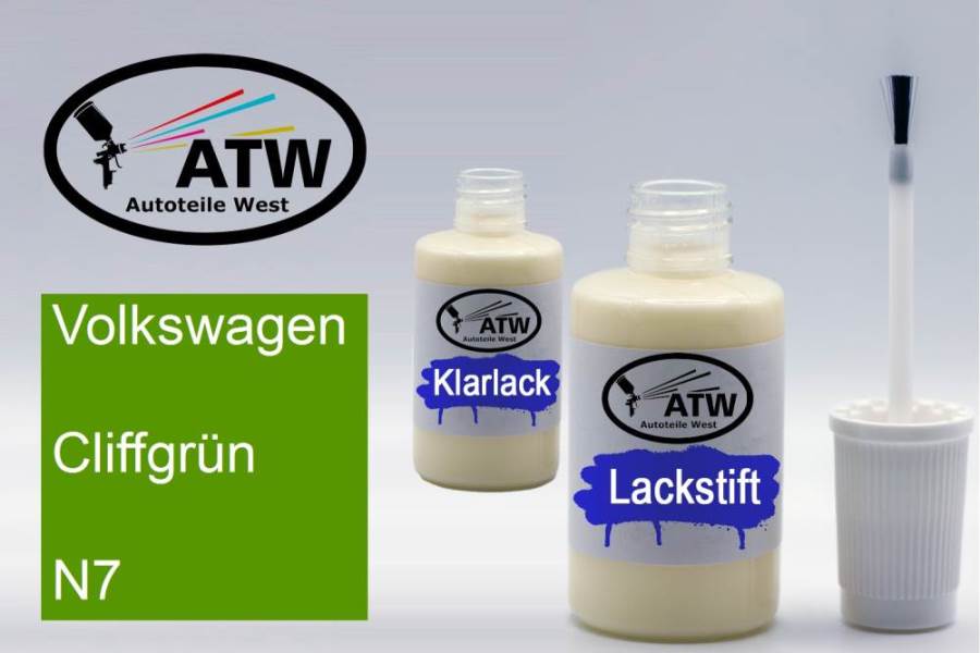 Volkswagen, Cliffgrün, N7: 20ml Lackstift + 20ml Klarlack - Set, von ATW Autoteile West.