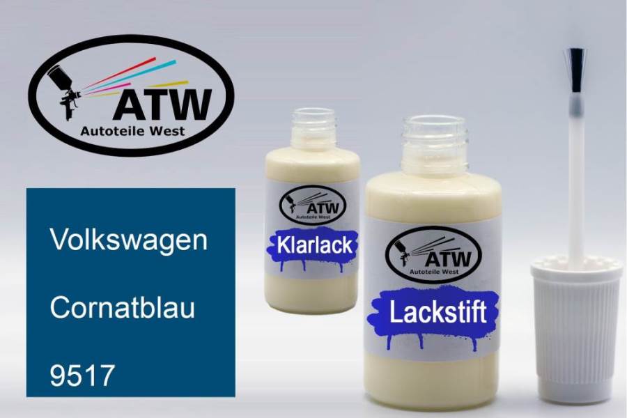 Volkswagen, Cornatblau, 9517: 20ml Lackstift + 20ml Klarlack - Set, von ATW Autoteile West.