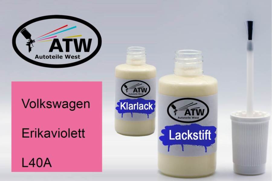 Volkswagen, Erikaviolett, L40A: 20ml Lackstift + 20ml Klarlack - Set, von ATW Autoteile West.